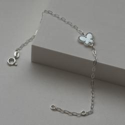 Pulseira Borboleta Madrepérola Azul Clara em Prata 925